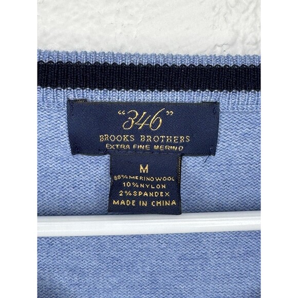 346 Brooks Brothers Stretch Sweater Mens Merino Wool V-Neck Blue Long Sleeve M - Picture 8 of 16